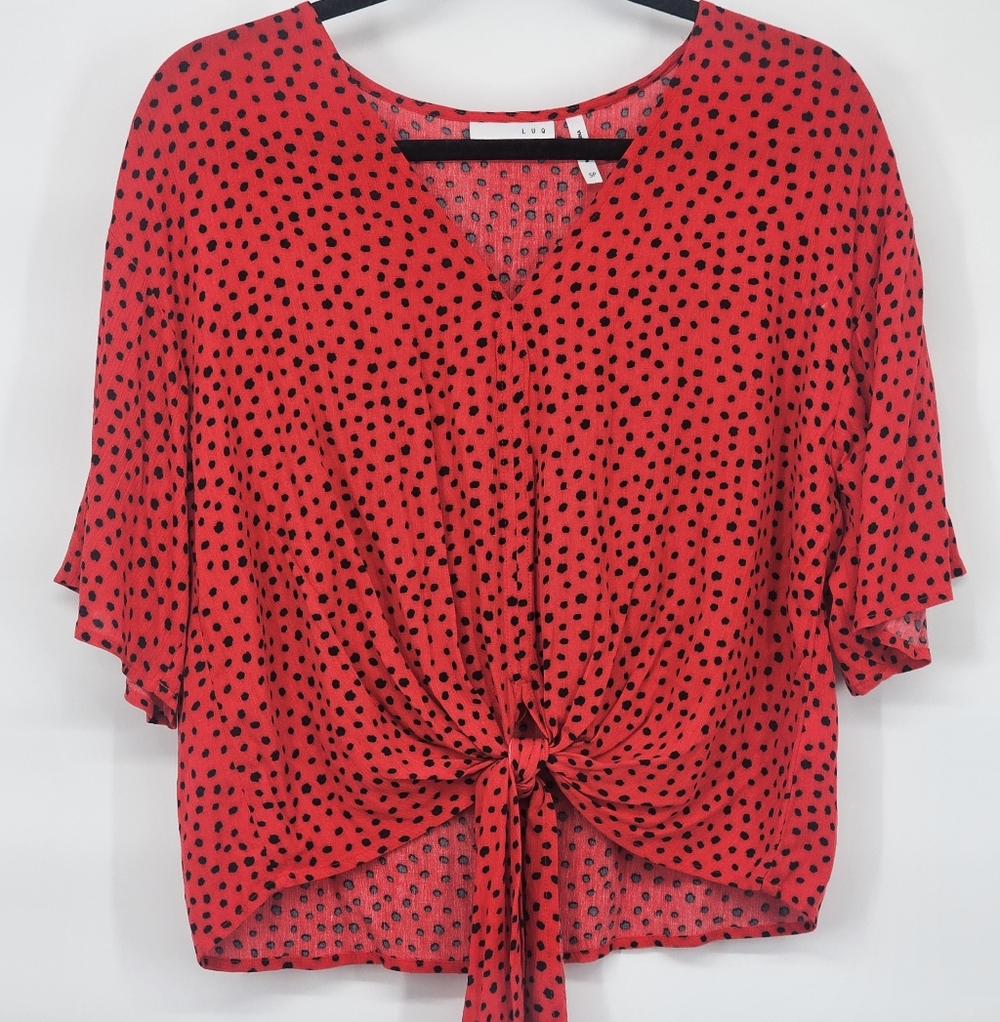Red Polka Dot Tie-Front Blouse LUQ